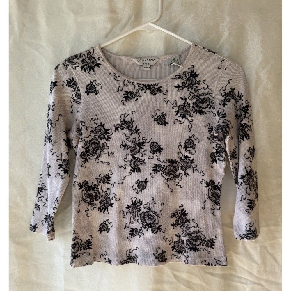 Covington Womens Floral Top Y2K Goth Grunge Rose Print Stretch Shirt